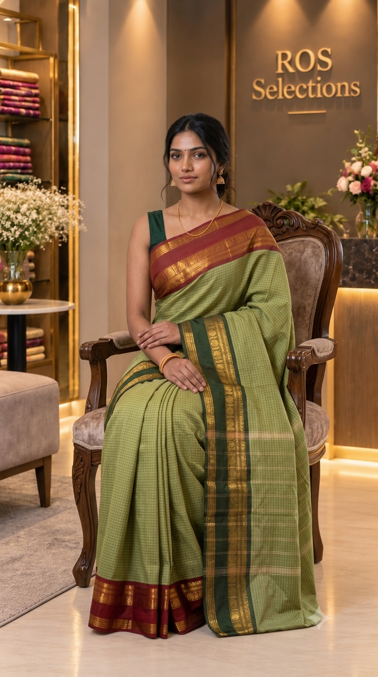 Handloom premium cotton tiny check saree 💕