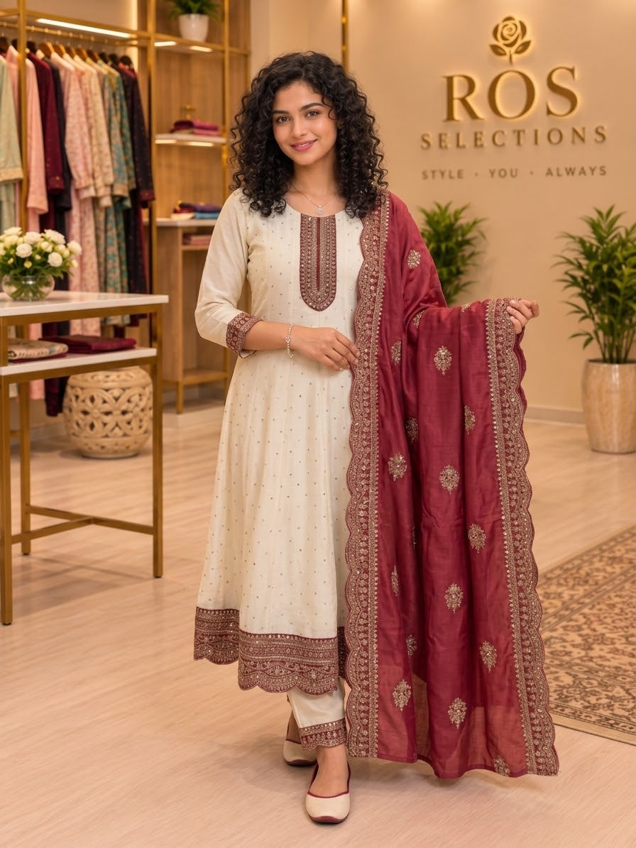 Semi silk anarkali set ( simple)