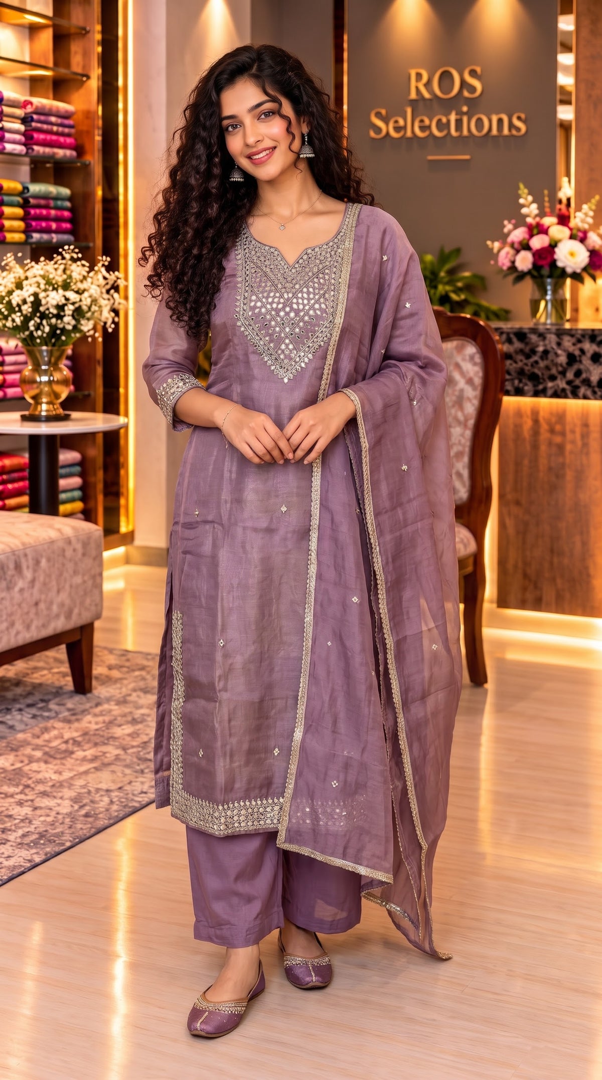 Shimmer tissue real mirror worked salwar set