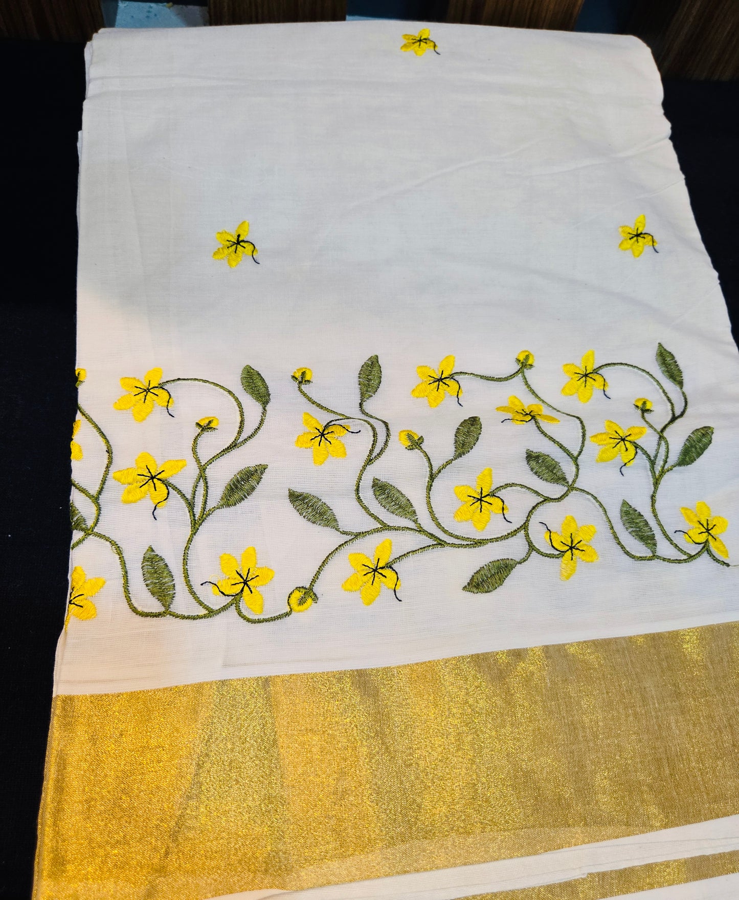 Kanikkonna embroidered ready to wear saree with readymade blouse ( with sleeve)*