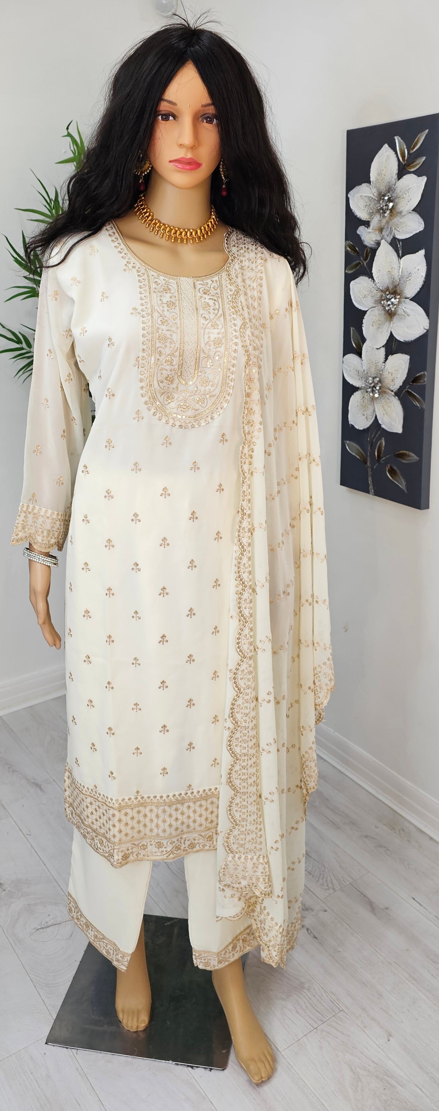 Heavy embroidered Georgette three piece suit