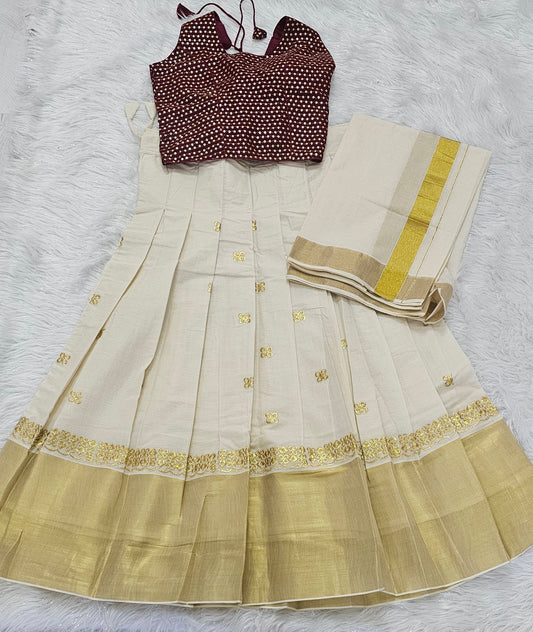 Beautiful Onam ready to wear Dhavani set.