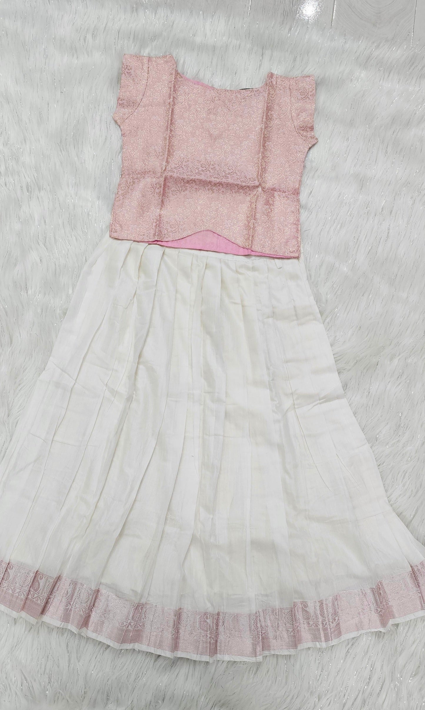 Light pink Kids Onam skirt and top