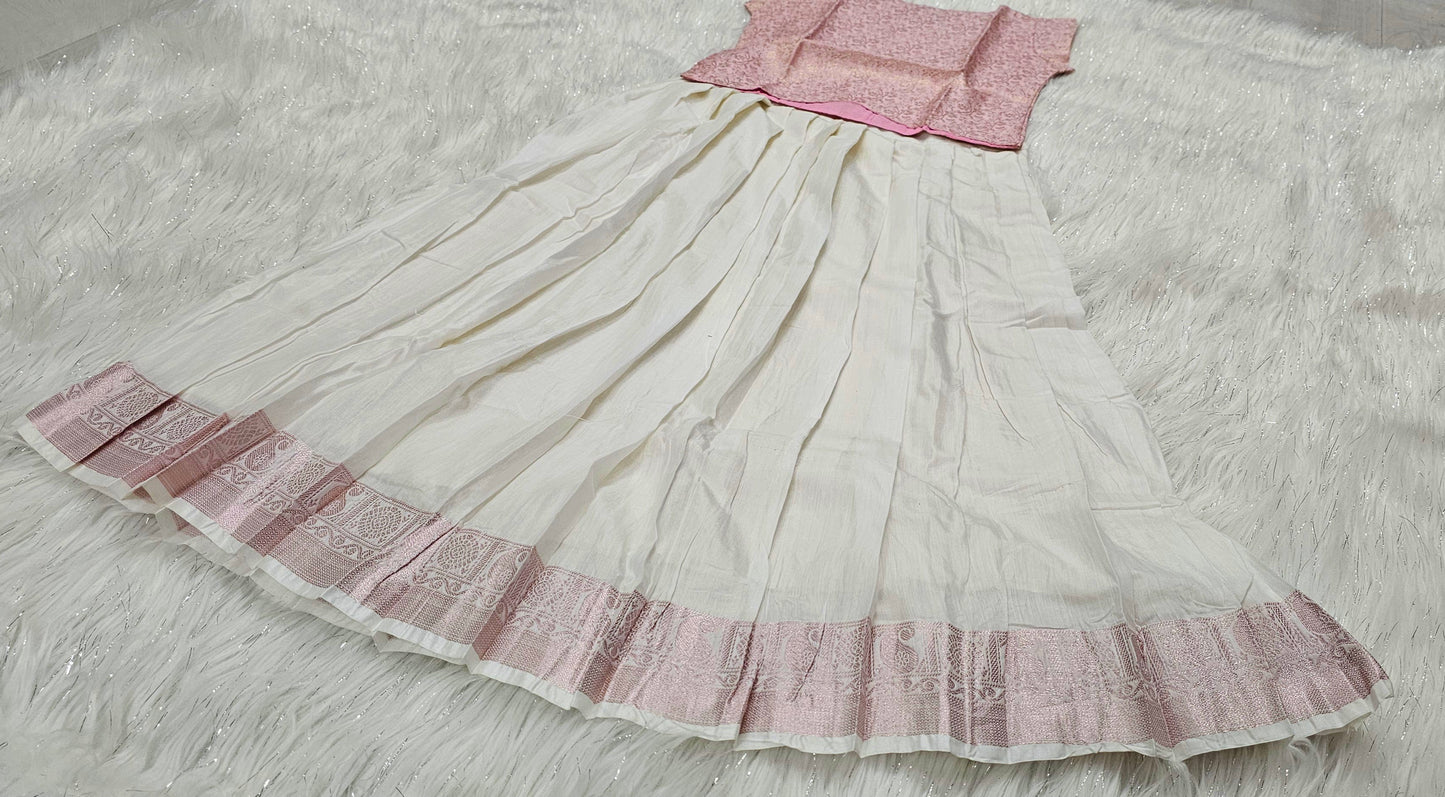 Light pink Kids Onam skirt and top