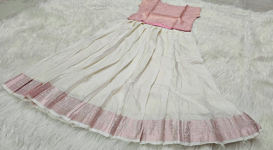 Light pink Kids Onam skirt and top
