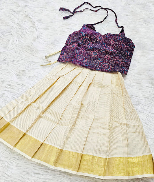 Purple patterned blouse and Skirt