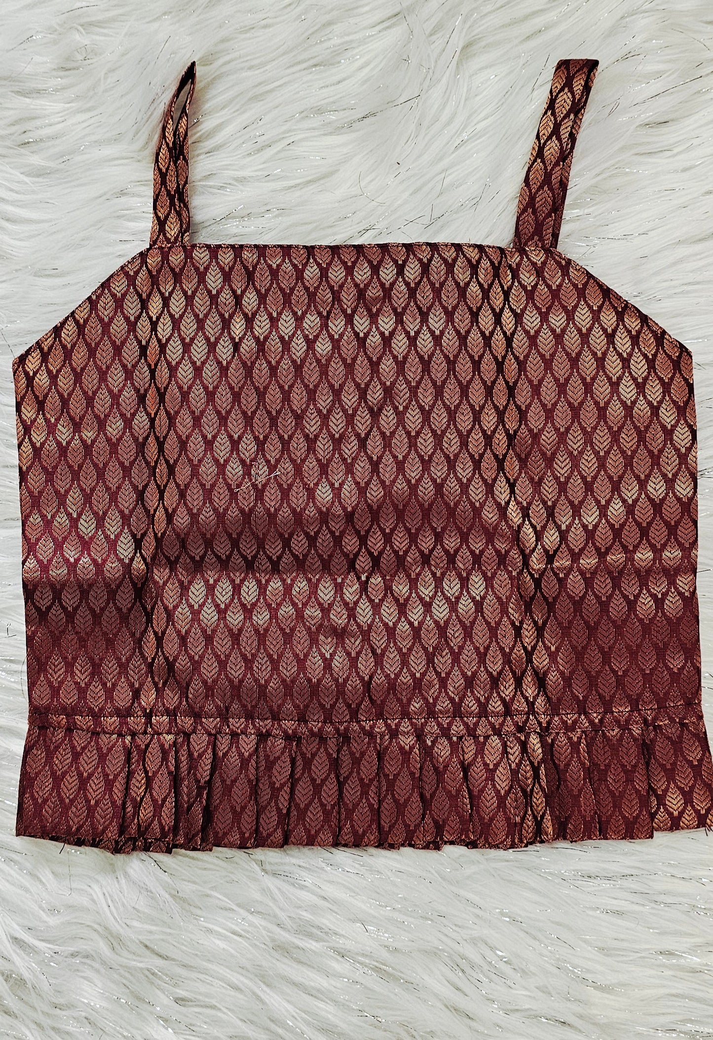 Elegant Maroon Onam Baby skirt and top