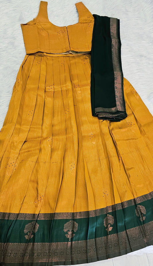 Soft silk dhavani with ready to wear blouse
