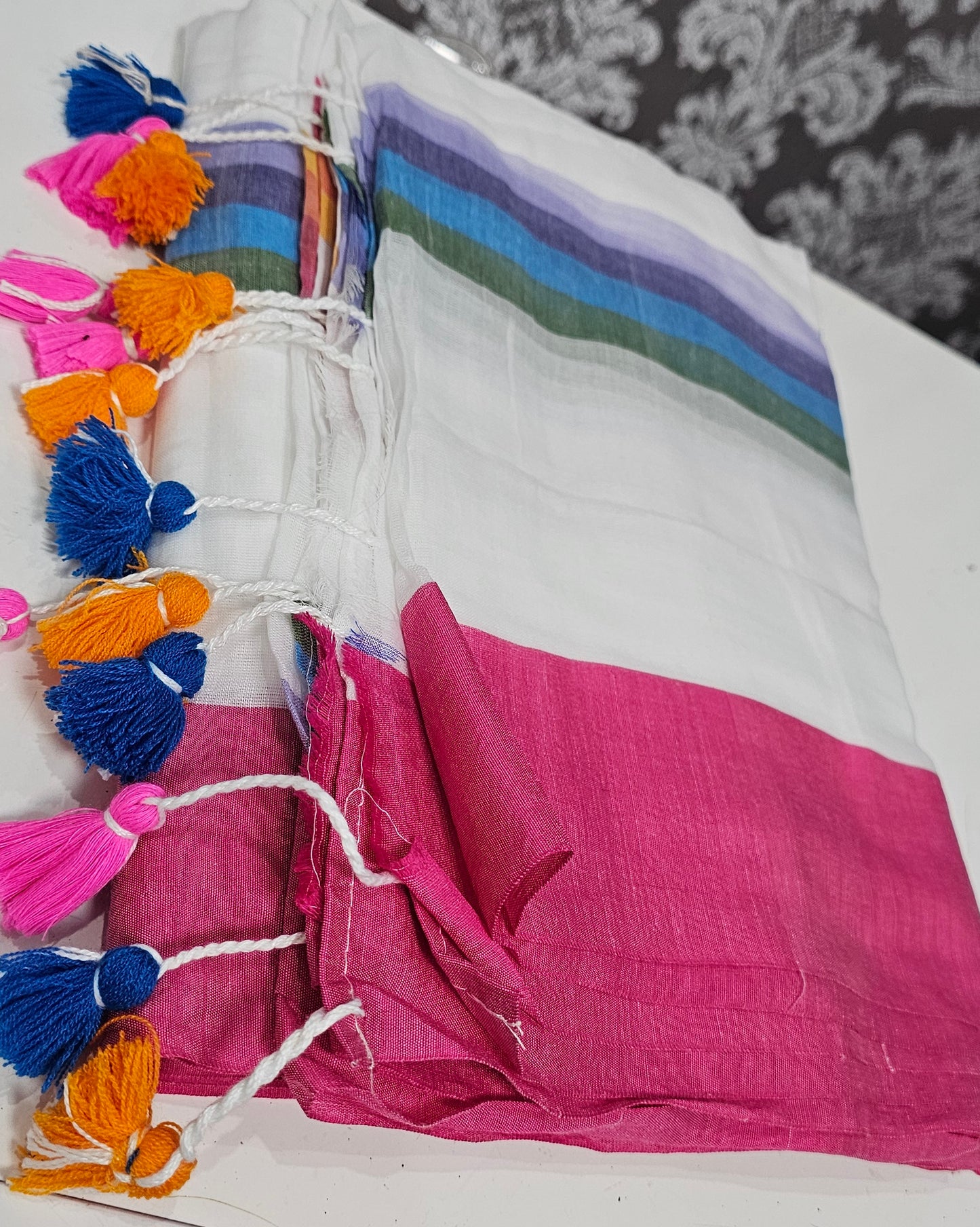 Beautiful Rainbow mulmul saree