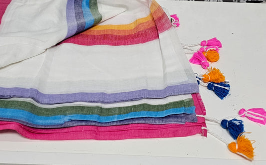 Beautiful Rainbow mulmul saree