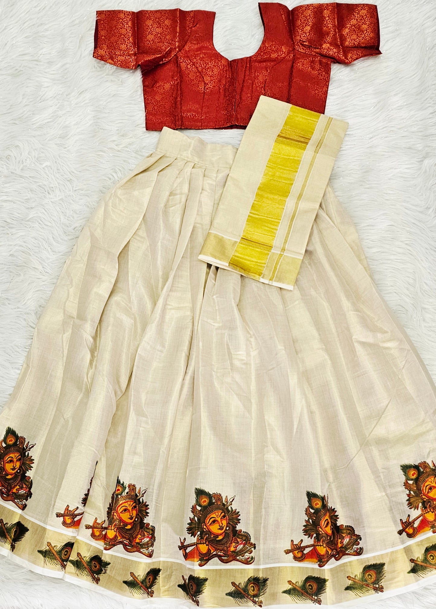 Beautiful Onam ready to wear Dhavani set ^