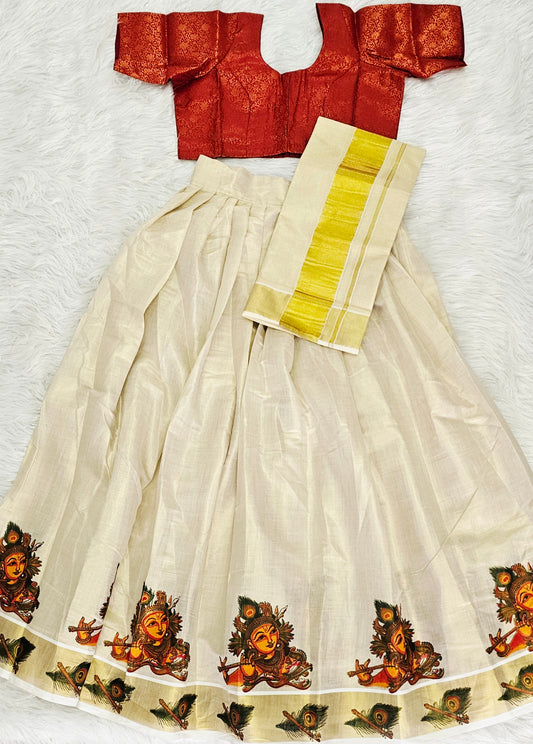 Beautiful Onam ready to wear Dhavani set ^