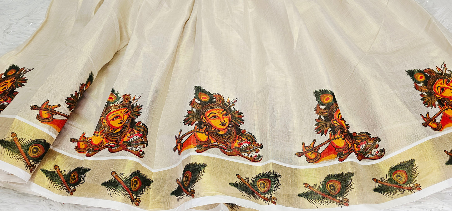 Beautiful Onam ready to wear Dhavani set ^