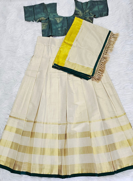 Beautiful Onam ready to wear Dhavani set.