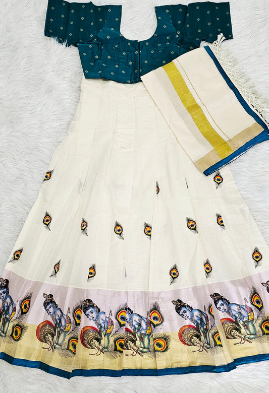 Beautiful Onam ready to wear Dhavani set^
