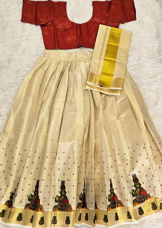 Beautiful Onam ready to wear Dhavani set