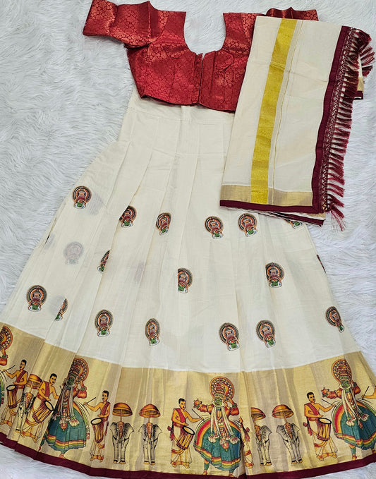 Beautiful Onam ready to wear Dhavani set^