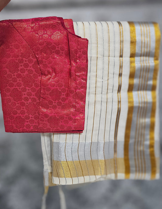 Ready to wear  Onam Saree with readymade blouse