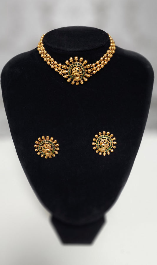 Premium three layered choker set( green stones)