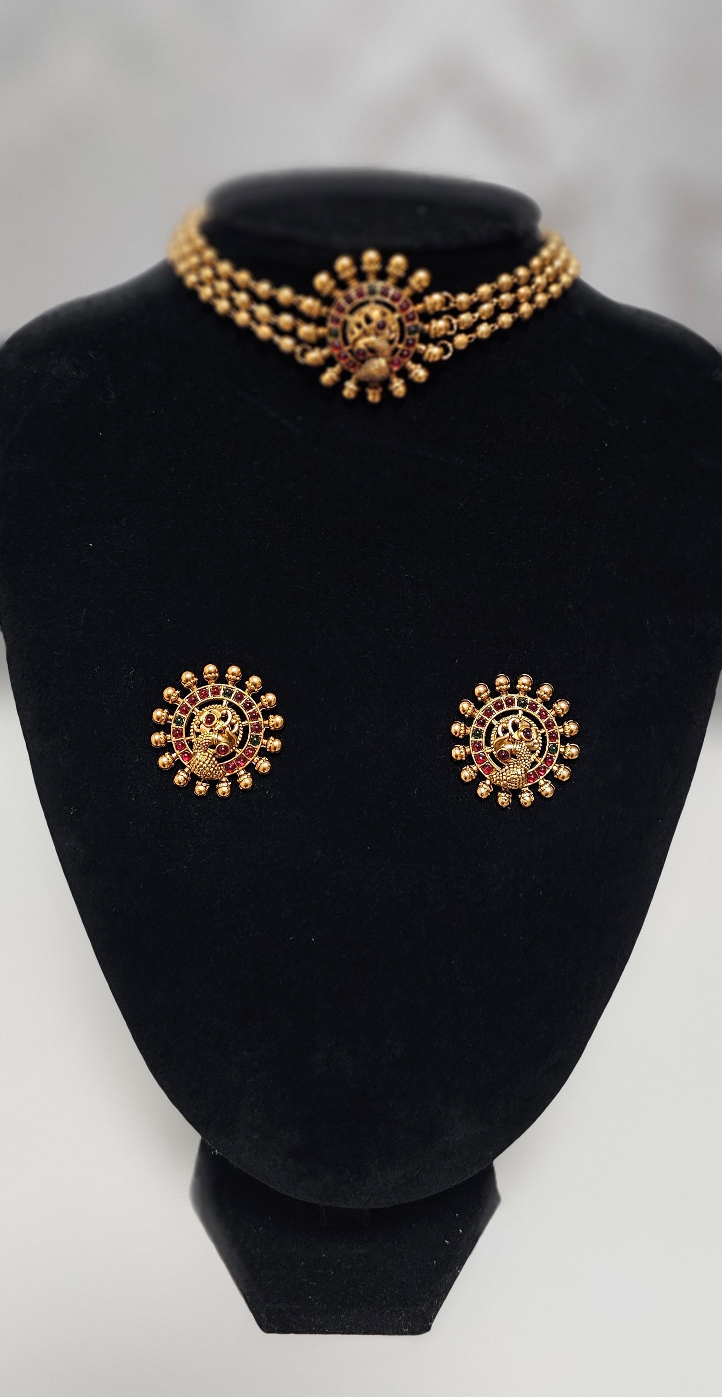 Three layered matfinished choker set (Multi coloured stones)