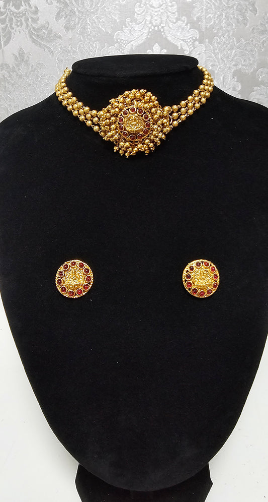 Stunning Three layered matfinished choker set (ruby stones)