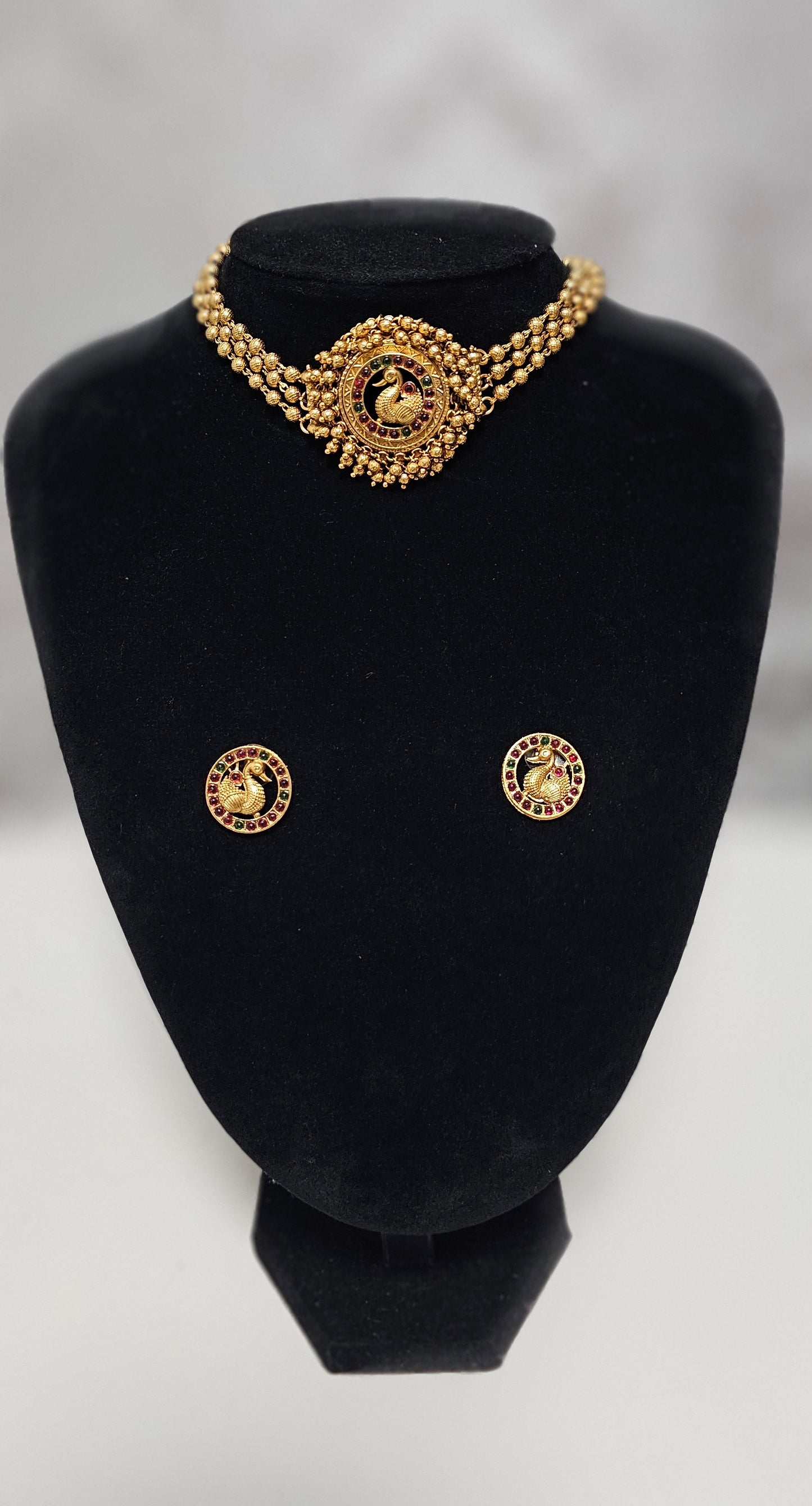 Three layered matfinished choker set (Multi coloured stones)