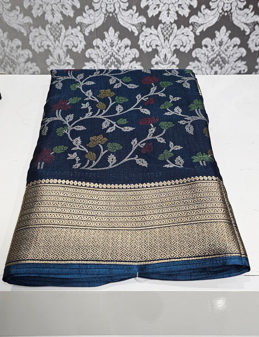 Dola silk printed saree (Navy blue)