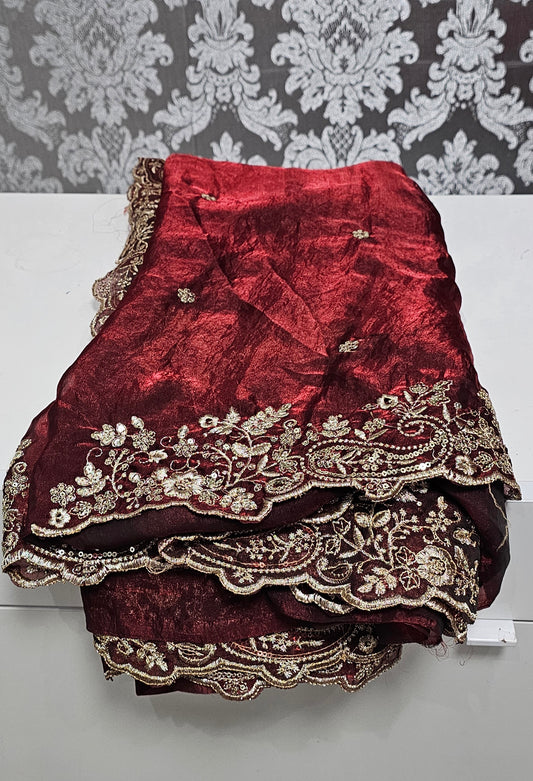 Crush silk saree with readymade blouse