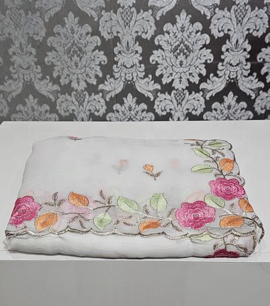 Beautiful embroidered crushed silk saree