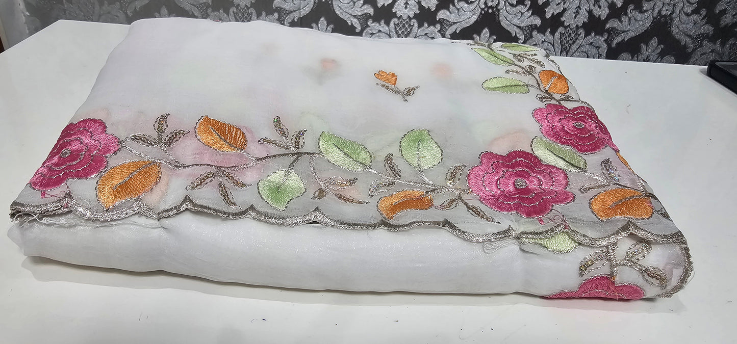 Beautiful embroidered crushed silk saree