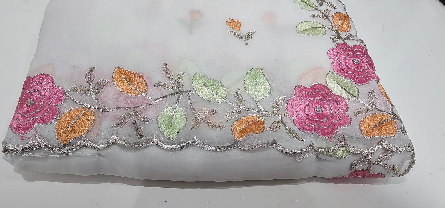 Beautiful embroidered crushed silk saree