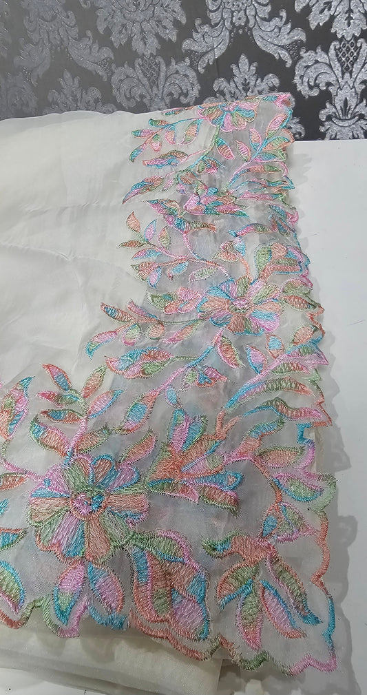 Soft organza fully embroidered saree with blouse piece
