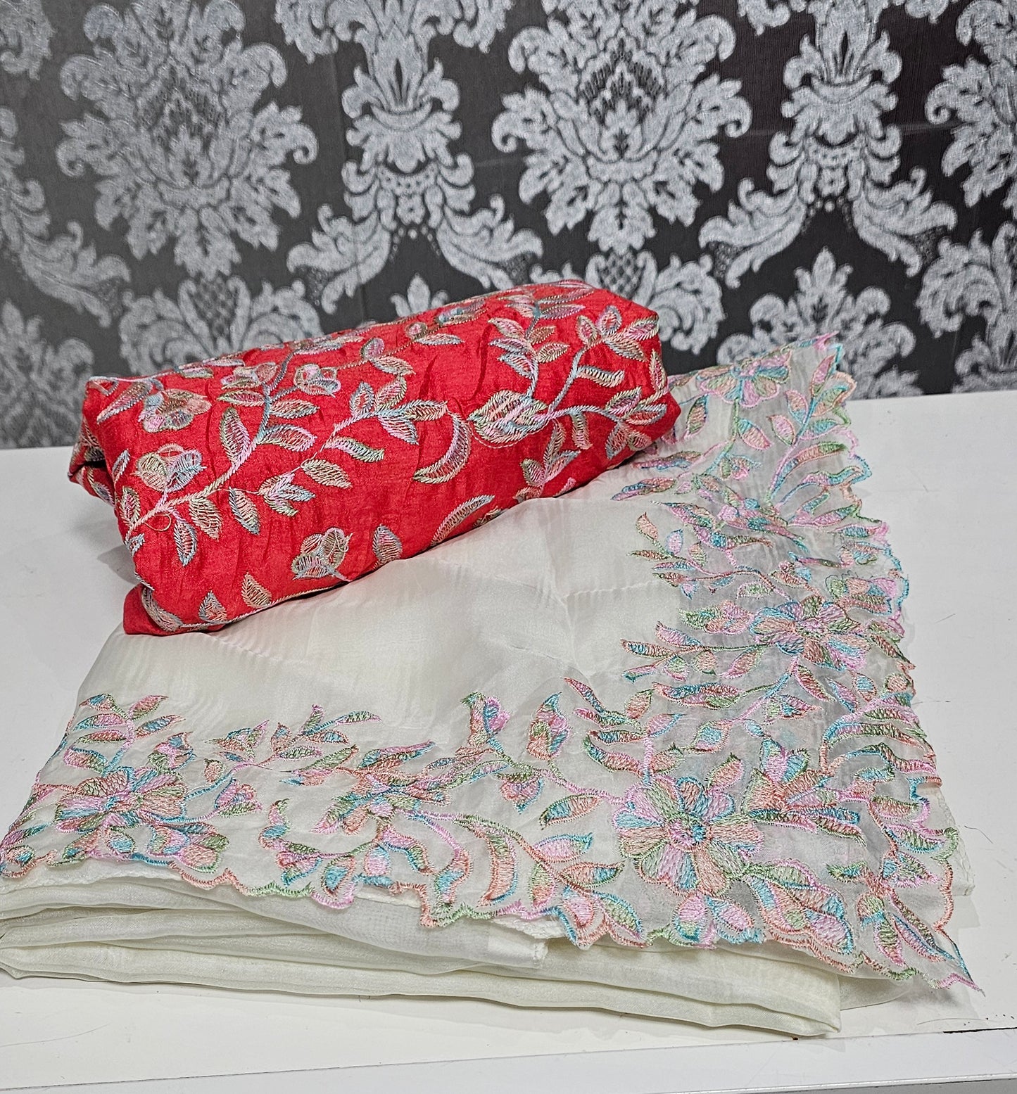 Soft organza fully embroidered saree with blouse piece