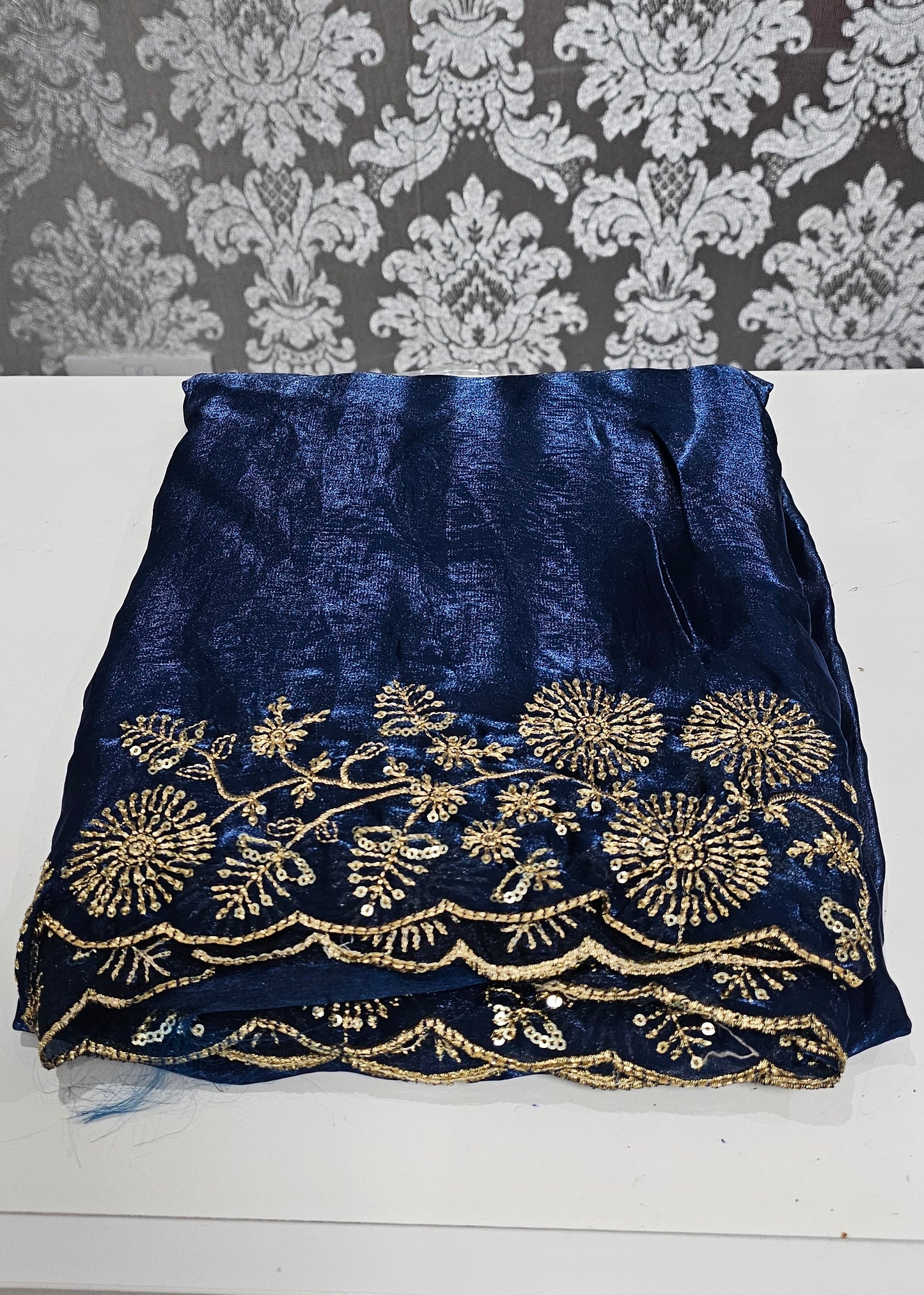 Crush silk embroidered party wear saree with blouse piece