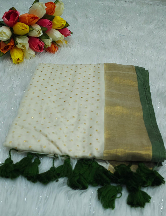 Mul cotton gold glitter saree with beautiful tassels