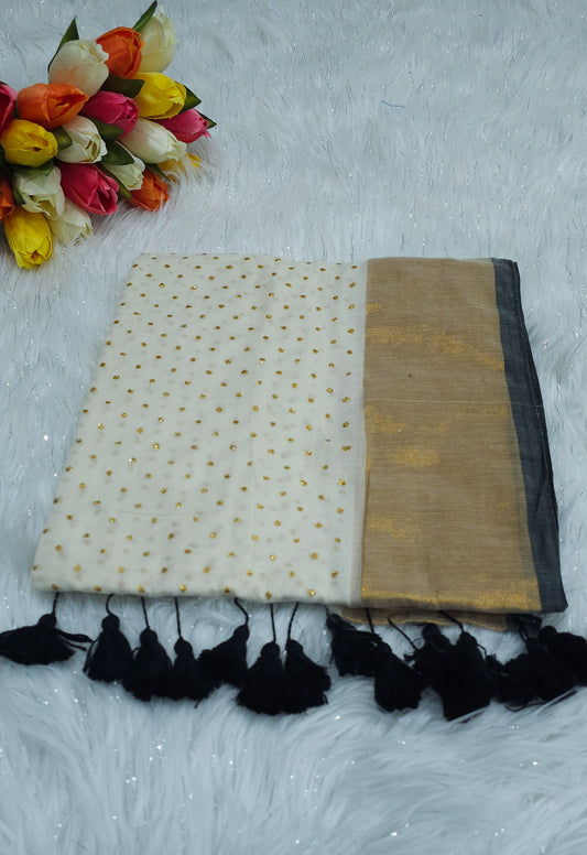 Mul cotton gold glitter saree with beautiful tassels