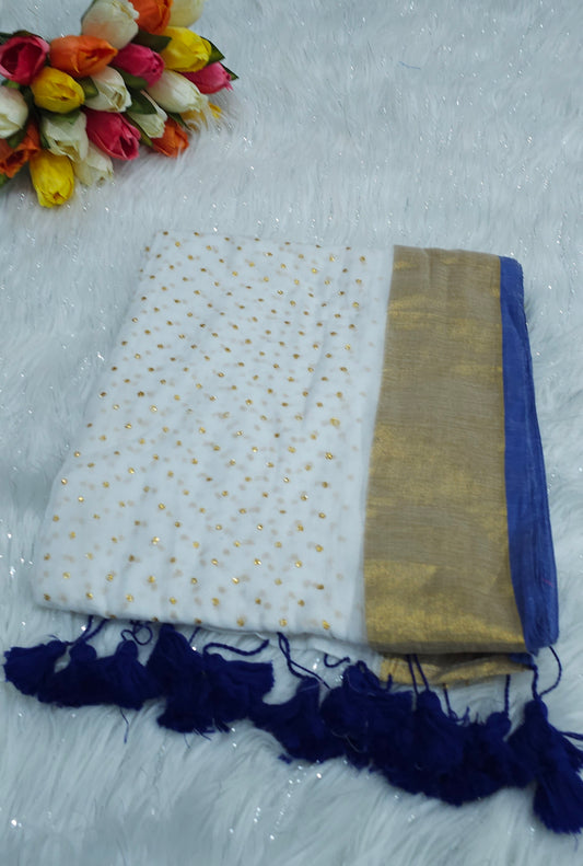 Mul cotton glitter saree with beautiful tassels