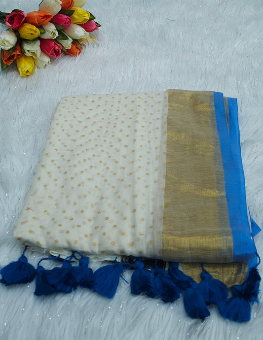 Mul cotton gold glitter saree with beautiful tassels