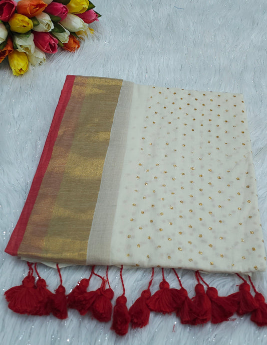 Mul cotton glitter saree with beautiful tassels