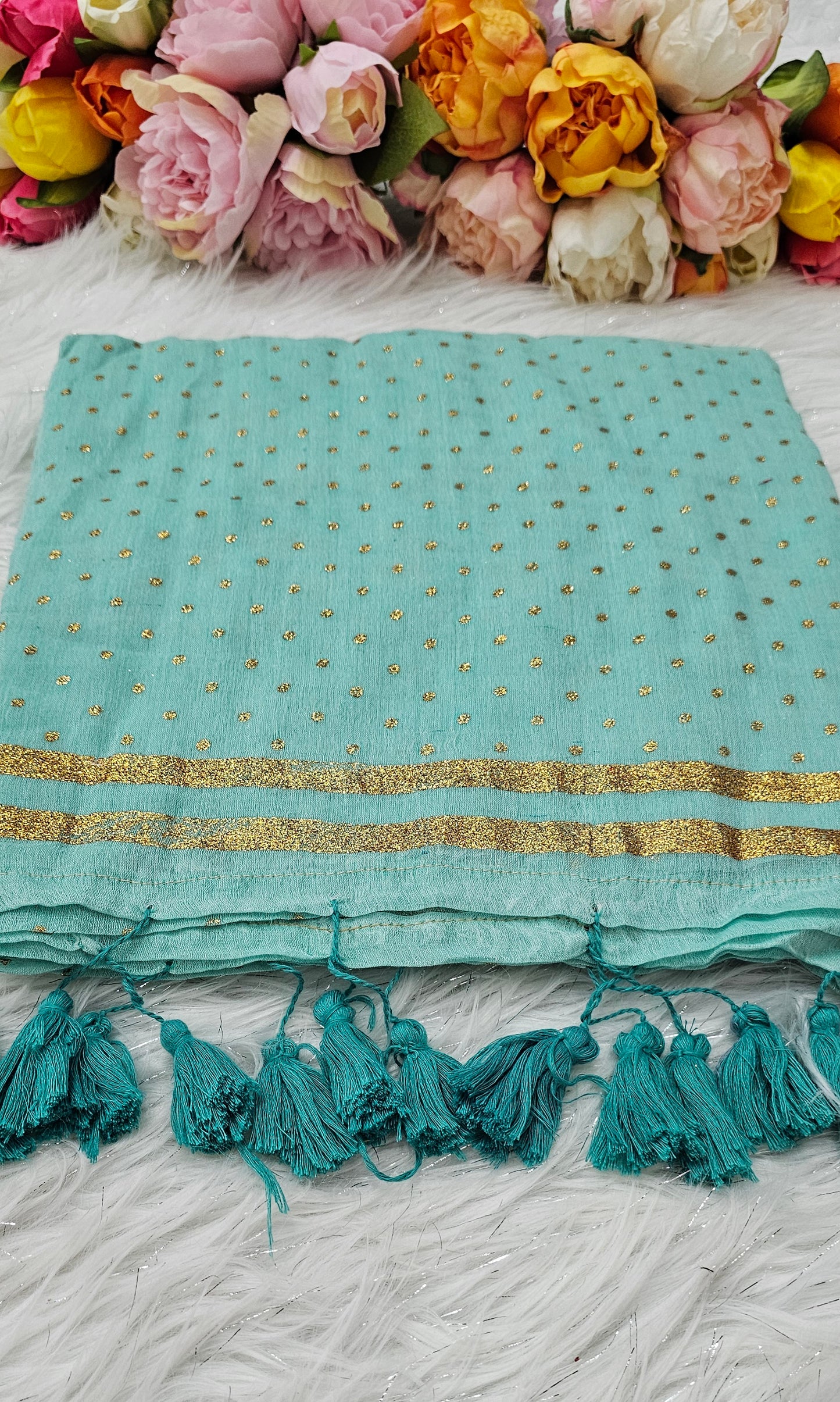 Soft cotton saree with glitter polka dots 💕
