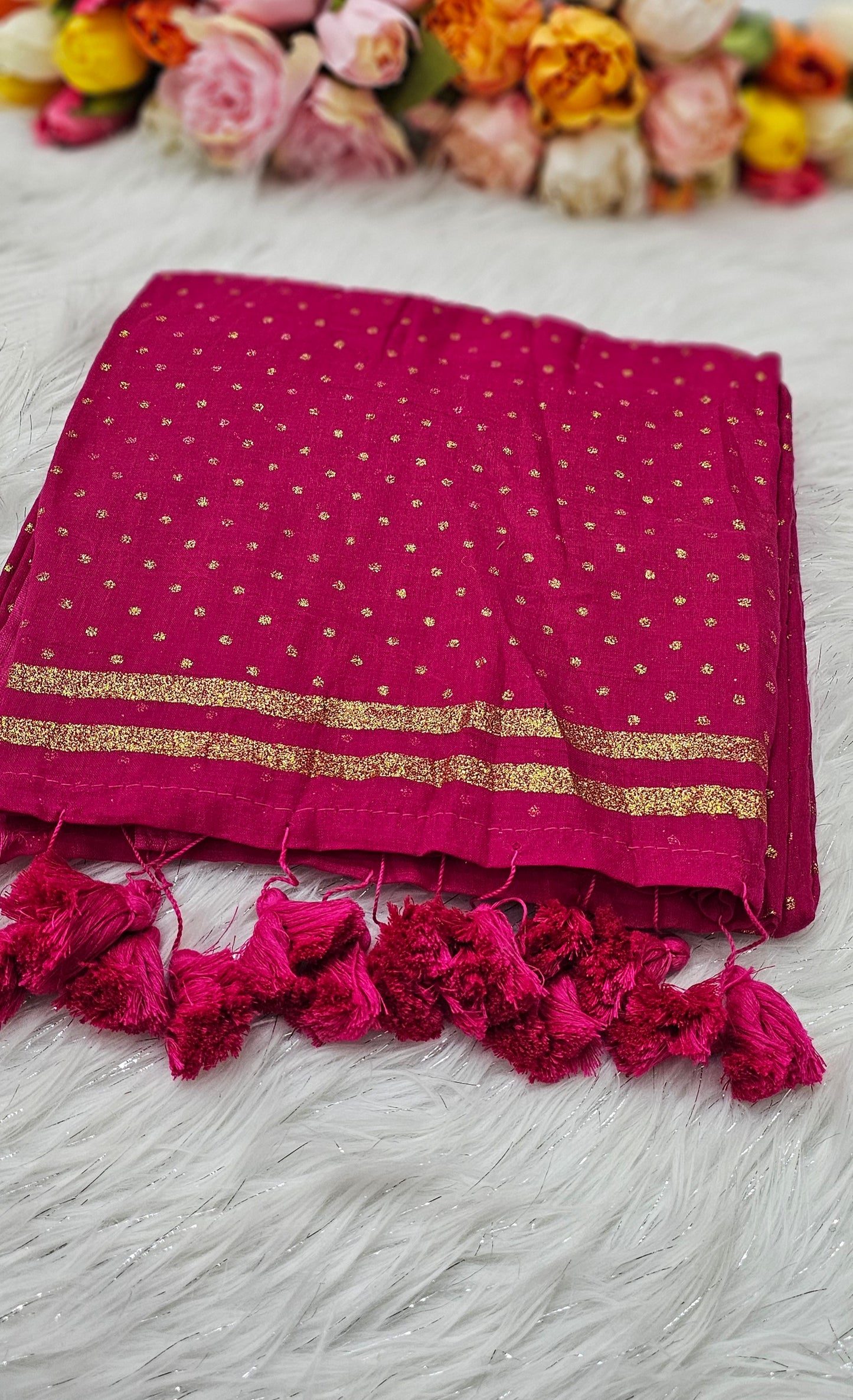 Soft cotton saree with glitter polka dots 💕