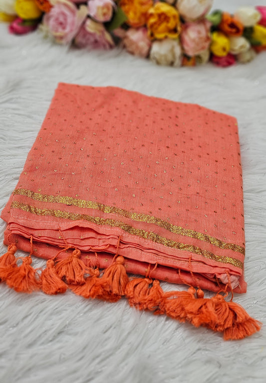 Soft cotton saree with glitter polka dots 💕