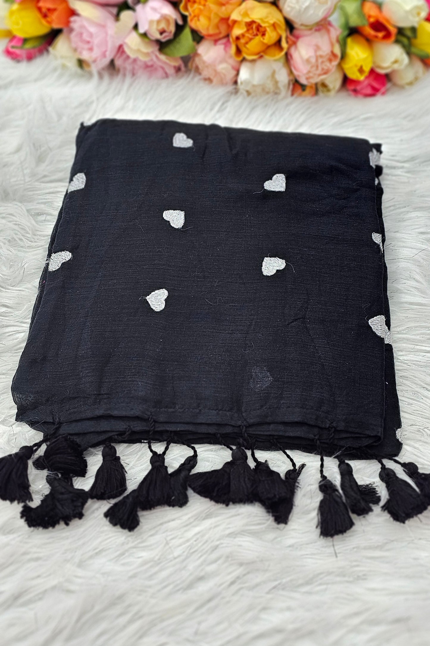 Mul mul cotton saree with full heart embroidery 💕