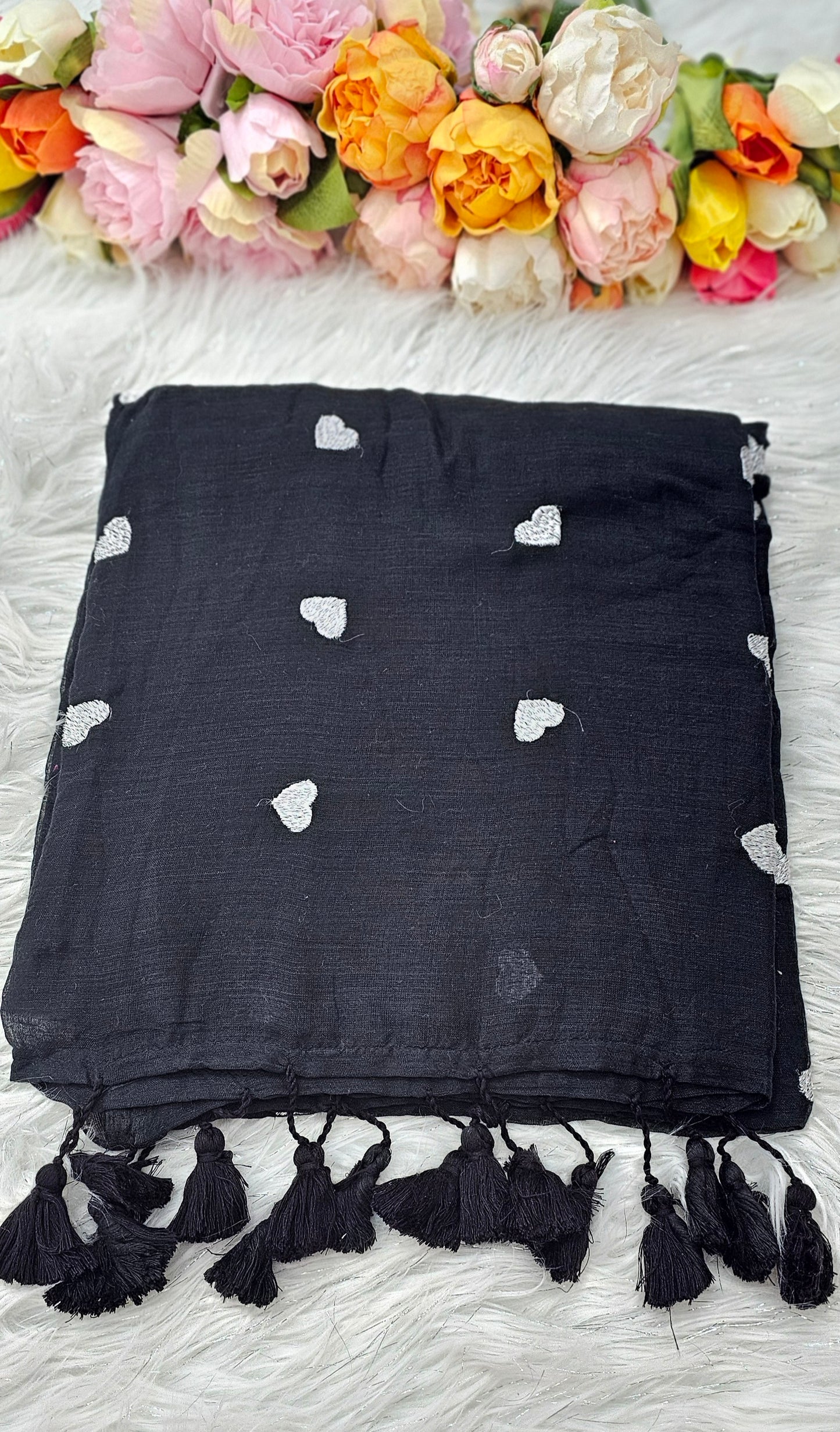 Mul mul cotton saree with full heart embroidery 💕