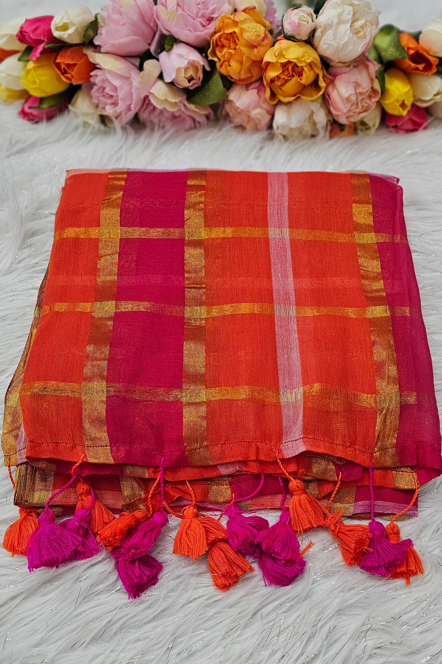 Beautiful mil saree (orange and ranipink colour combinations)
