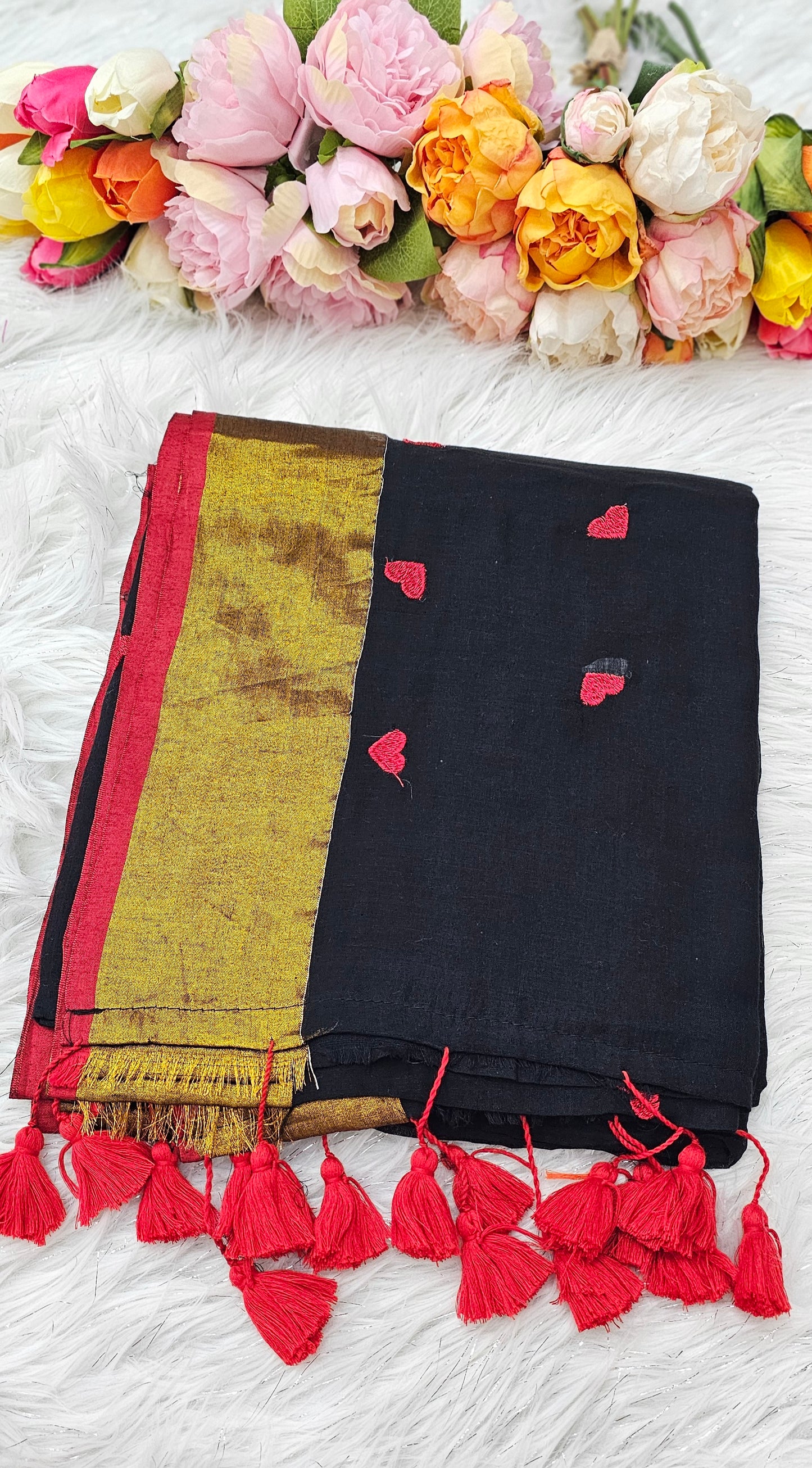 Mul mul cotton saree with full heart embroidery 💕