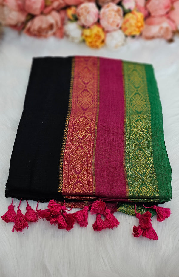 Trending three layered border mul saree