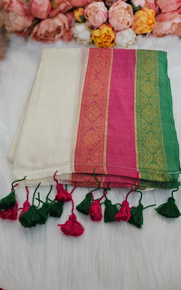 Trending three layered border mul saree