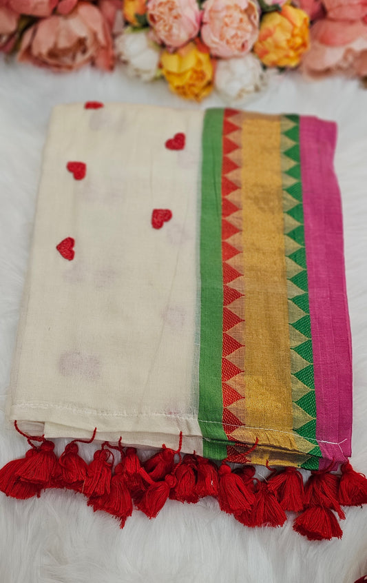 Vishu special 💕 Embroidered mul cotton saree