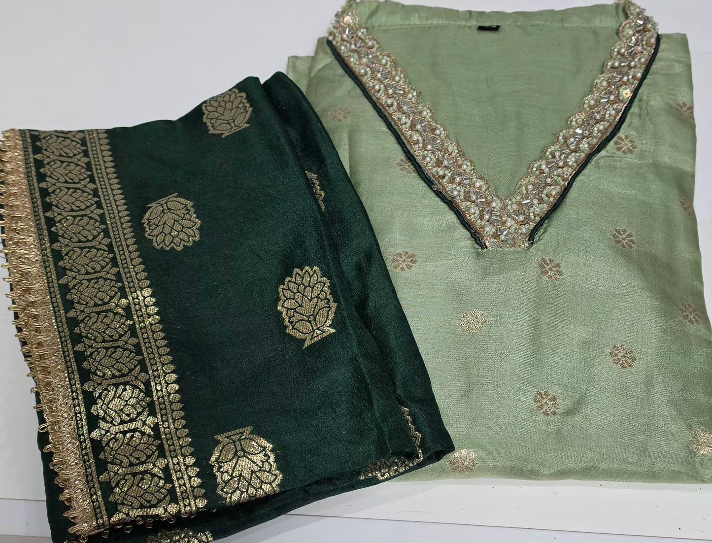 Beautiful Semi Silk there piece suit with banarasi dupatta
